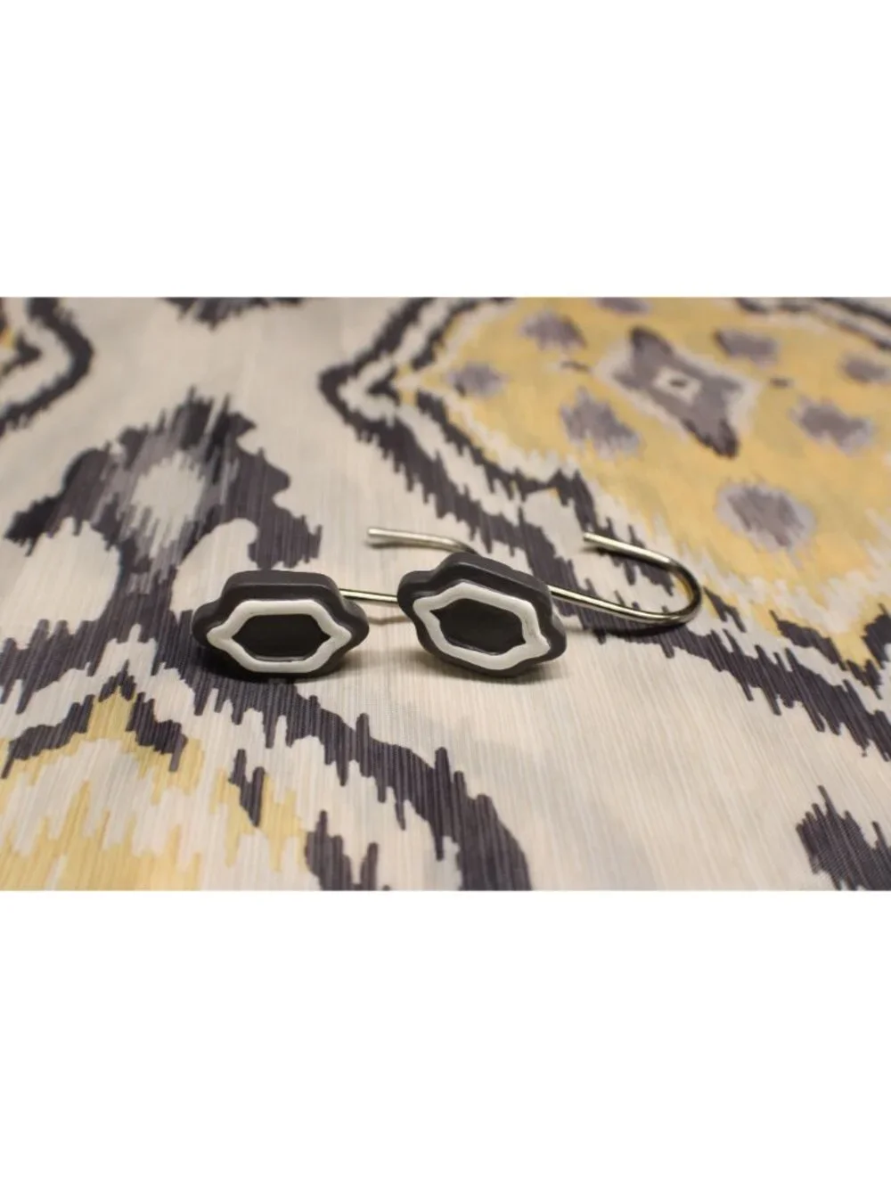 Shower Curtain Set With Matching Hooks & Liner Ikat Pattern Beige/Yellow/Gray